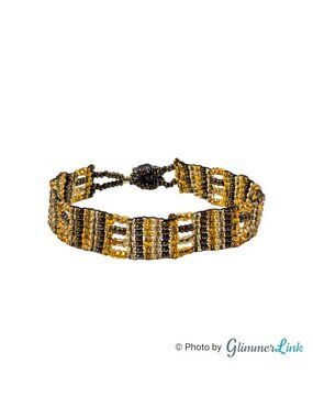 Handwoven Seed Bead Bracelet Gold Brown Adjustable Boho Geometric